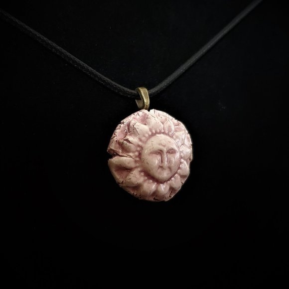 Handmade Ceramic Pink Sun Pendant Necklace, Sol Pendant - Picture 2 of 13